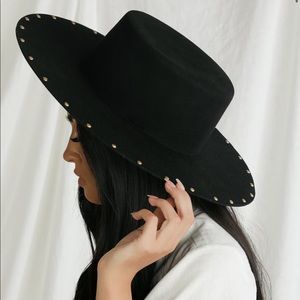 Lulus Black studded wool boater hat